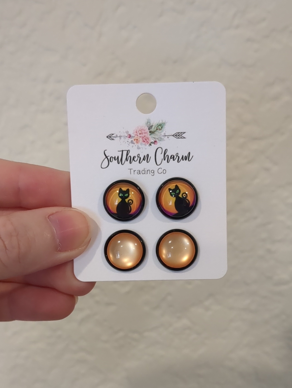 Southern Charm Black Cat and Orange Stud Earring Set